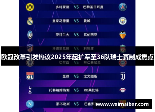 欧冠改革引发热议2025年起扩军至36队瑞士赛制成焦点